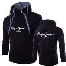 방한작업복 남성용 Pepe 프린트 까마귀 가을 겨울 긴 소매 이중 가닥 지퍼 운동복, 아시아 크기-3XL, 검은 색