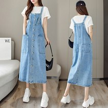스타일아유 여성 봄여름 멜빵청치마 버튼 롱 데님뷔스티에 원피스 캐주얼