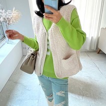 네모엔룩 여성용 뽀글이집업 포켓 덤블 후리스 인조양털 플리스 지퍼 조끼 베스트 NL