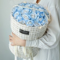선물용 꽃다발 다양한 비누장미 11종 꽃으로 만들어진 부케 꽃 장식 장미 꽃다발 보내기, 21 스몰 프래그런스 브로큰 아이스 블루