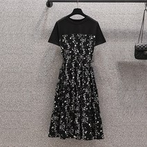 실사 라지 여성복 여름 통통 동생 서양식 감령 날씬해 보이는 배 가림 원피스 뚱뚱한 사람에게 어울린다입은 치마