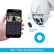 FOSCAM 실외 PTZ(4x 광학 줌) HD 1080P Wi-Fi 보안 카메라 - 최대 59.7m IP66 내후성 쉘 WDR 모션 경고 등 화이트(FI9928P) 1273