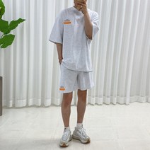 남자 여름 미니멀 분또 레터링 반팔 반바지 배색 세트