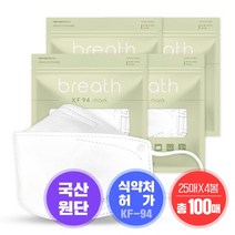 브레스마스크 KF-94 100매 25매X4봉, 1개, 화이트