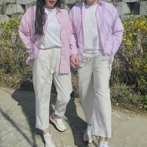 당일발송- 남녀공용 커플룩 빅사이즈 스트라이프 남방셔츠
