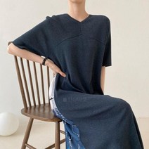 옷자락 [옷자락] 여자 브이넥 옆트임 나염 반팔 원피스