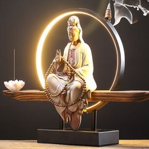 민팅스토어 관세음보살 LED 향 공예 도자기 불상 부처상 불교용품 장식품, 연꽃 든 관세음보살 도자기색