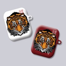 주문제작 에어팟 버즈 하드 케이스 타투 호랑이 얼굴, 유광 하드케이스, 에어팟 프로