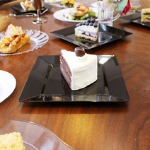 단체행사용 세미나 야외용 플라스틱 일회용 블랙 사각 접시 (소 대) 150p(6Px25set), (대) 150p