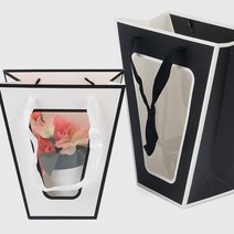 미니 투명창 꽃다발 화분 꽃집 쇼핑백 꽃 쇼핑 봉투 답례품 선물 사다리 종이 가방 선물용 다육이 공기정화 식물 포장 화원 플라워 윈도우 도매 가능, 색상/사이즈, 중 - 화이트