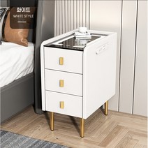 스마트 협탁 침실 가구 무선충전 3단 틈새 슬림 사이드 테이블, 화이트 25cm