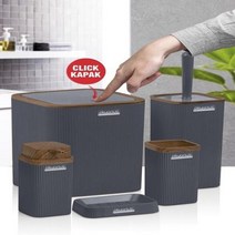 인테리어 휴지통 엔틱 쓰레기통 우드 패턴 칫솔 거치대 비누 디펜서 액체 세트 사각형 하드 플라스틱 욕실 액세서리 5 개, 2.Stella - Anthracite