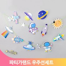 귀여운 우주선세트 가랜드 홈파티 아이방 생일파티 장식 데코 종이 소품