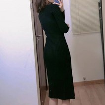 라엔 사선 언발 골지 슬림핏 니트 원피스