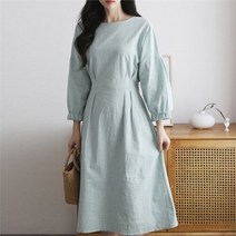 여자 봄 여름 린넨 뒷밴딩 원피스