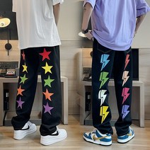 라디오스타 프린팅 와이드 블랙 데님 팬츠