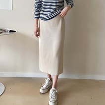 데일리앤 슬림 골지 H라인 롱 니트 스커트 마를