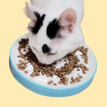 슬로우캣 도자기 다이어트 슬로우식기 강아지 고양이 급체방지식기, 노란색 (그릇+테이블SET)