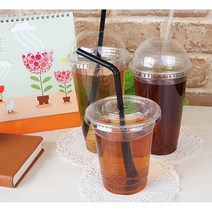 일회용 플라스틱 투명 14온스 테이크아웃 컵+민자뚜껑 100개 1세트