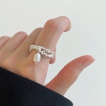 시크문 925은도금 프리사이즈 진주 딸랑이 실버 반지