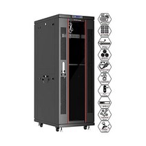 Sysracks 서버 랙 42U 네트워크 인클로저 바퀴 위의 39인치 딥 데이터 캐비닛 - 온도 조절기 LCD 화면 전원 스트립