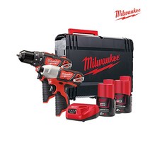milwaukee 본체+배터리2개+충전기+케이스 포함/밀워키 M12 BPP2B-202X 해머 전동드릴 임팩 드라이버 콤보 공구세트