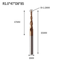 정밀 밀링 커터 가공 Augusttools 텅스텐 솔리드 카바이드 밀 테이퍼 볼 코 엔드 HRC60 Cnc 목재 금속, R1X47XD8X85L