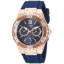 게스 GUESS 여성 U1053L1 스테인리스 스틸 크리스탈 액센트 실리콘 시계 블루/로즈 골드 (Model: U1053L1)