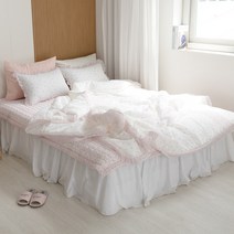 잔꽃 투톤 시어서커 프릴 레이스 시원한 순면 여름이불세트 Q 3color