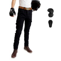 카멜롯 오토바이 라이더 바이크진 슬림핏 청바지 팬츠, 카고팬츠블랙+업그레이드형 보호대