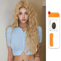 금발 가발 여성 티안나는 인모 골드 장발 롱펌 웨이브, 골드 가르마타입