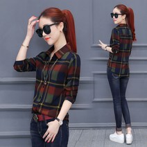 여성기모셔츠 융털 체크남방 하늘비즈 A25 B941O640