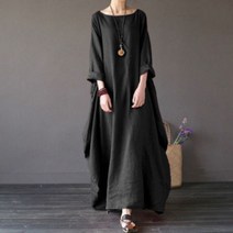 린넨원피스 키큰사람 롱스커트 2022심플 봄여름 린넨 원피스 칠부소매 여성복 아트 색넓이 송골송골 청소