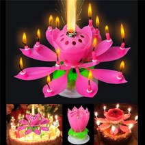 연꽃 초 1 pcs 14 개의 작은 촛불이있는 놀라운 두 레이어 로터스 생일 축하 스핀 노래 로맨틱 뮤지컬 플라워 파티 라이트 캔들, 분홍