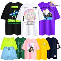 투체인지 5부 오버핏 ~5XL 빅사이즈 남녀공용 라운드 면티 반바지 반팔 티셔츠