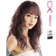 가발위드 긴머리 웨이브 히피펌 탑텐 통가발1개 +가발걸이1개+가발전용빗1개+가발망1개 세트상품, 블랙핑크, 1세트