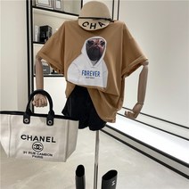 프린팅반팔티셔츠 개성 강아지 플라워 와이드 루즈핏 키치한 2022 여름아메카지 간지나는 상의 여성 4719480054