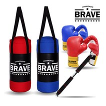 BRAVE 미니샌드백 A세트(샌드백+글러브+철봉), 샌드백블루+철봉+글러브 레드(중)