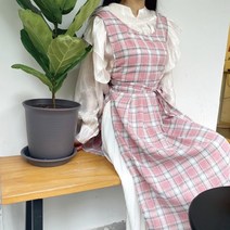 러블리 체크 앞치마 네일샵 바리스타 카페 꽃가게, 옐로우