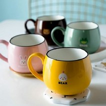 귀여운 동물 디자인 포인트 머그컵 머그잔, 엘로우