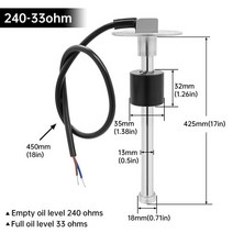 유면계 유량계 스테인레스 스틸 연료 레벨 센서 100-600MM 0-190 ohm 52MM 연료 레벨 게이지 해양 보, 14 425mm Sensor