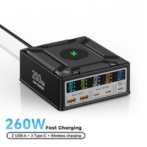 핸드폰충전기 멀티충전기 차량용 충전기 C타입 260W USB C GaN 무선 충전기 PD3.1 QC3.0 고속 PPS 5 포트 충전 맥북 프로 아이폰 삼성 노트북용, 2.US Plug+260W GaN Charger