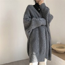 니트웨어 카디건 코트 점퍼 여성 롱 니트 두툼한 긴 소매 두꺼운 탑 스웨터