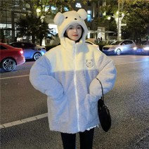 귀엽고 따듯한 여성 양털 곰돌이 후드 집업