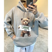 스트릿모던 남여공용 커플 후드 최애 테드 쭈리 기모 오버핏 티셔츠