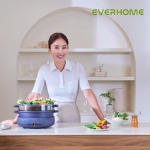 에버홈 스팀멀티쿠커 전기냄비 분리형 전골냄비 샤브샤브 스테이크 삼겹살 불고기 찜기 그릴팬, 혼합색상, 본체 355x311x85mm