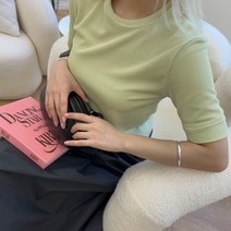 1+1 탄탄 슬림 여름 골지 5부 반팔 니트