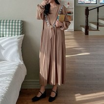 로로텐 플리츠 주름 롱 원피스 라운드넥 A라인 빅사이즈