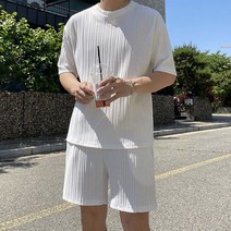 [당일배송] 남자 플리츠 냉장고 무지 레이어드 트레이닝 반팔 반바지 세트 3컬러
