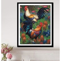 승진 출세 선물 수탉 보석십자수 부귀공명 닭그림 풍수 비즈 전체수 큐빅페인팅, 70x90cm